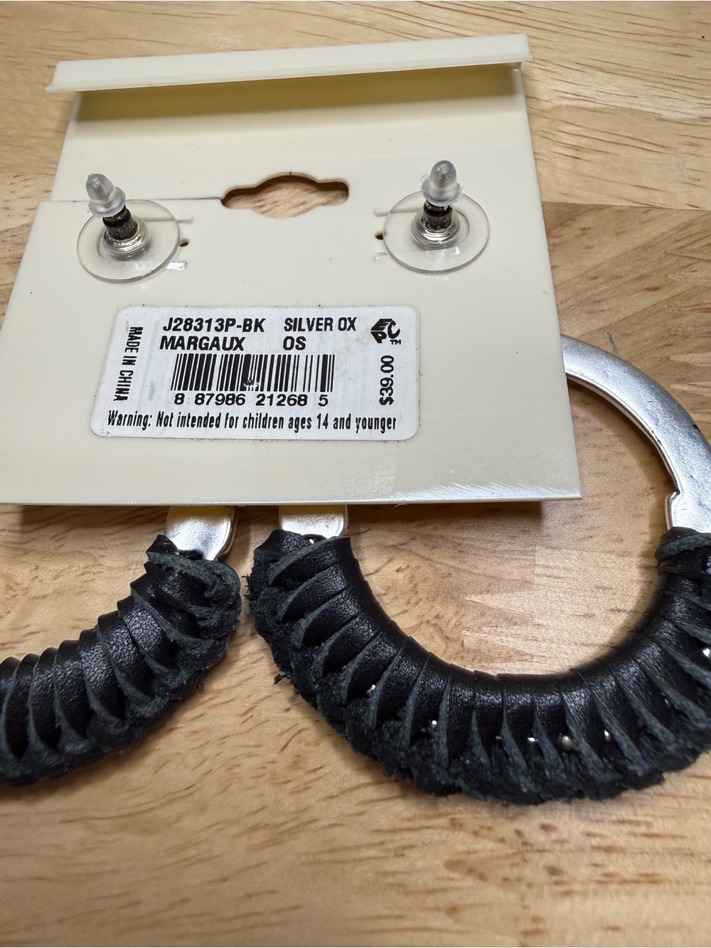 Patricia Nash Margaux Earrings Black Leather Silver Ox Door Knocker NWT $38 - Picture 7 of 8